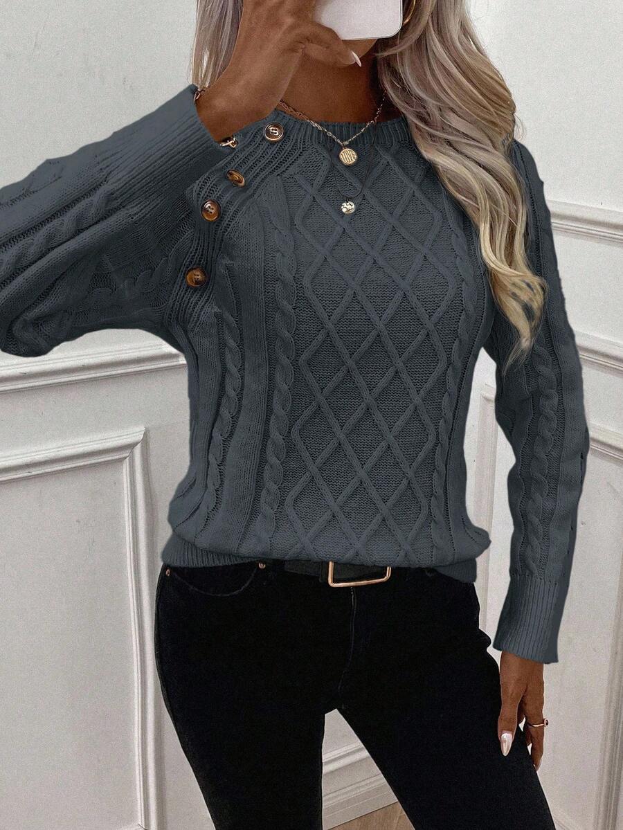 Clara – Button-Detail Cable Knit Sweater