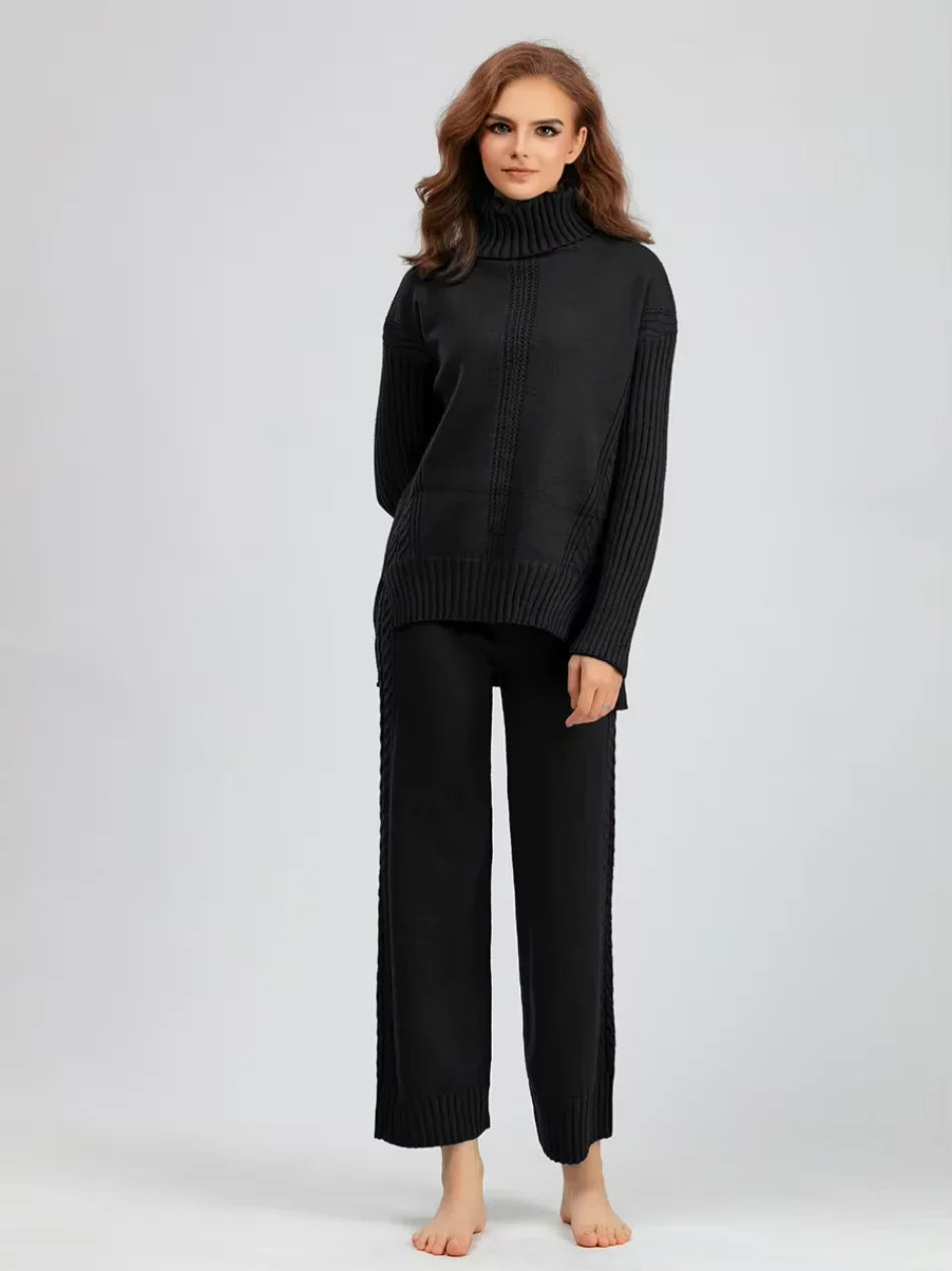 Scarlett | Chic High-Neck Knit Sweater & Loose Pants Set
