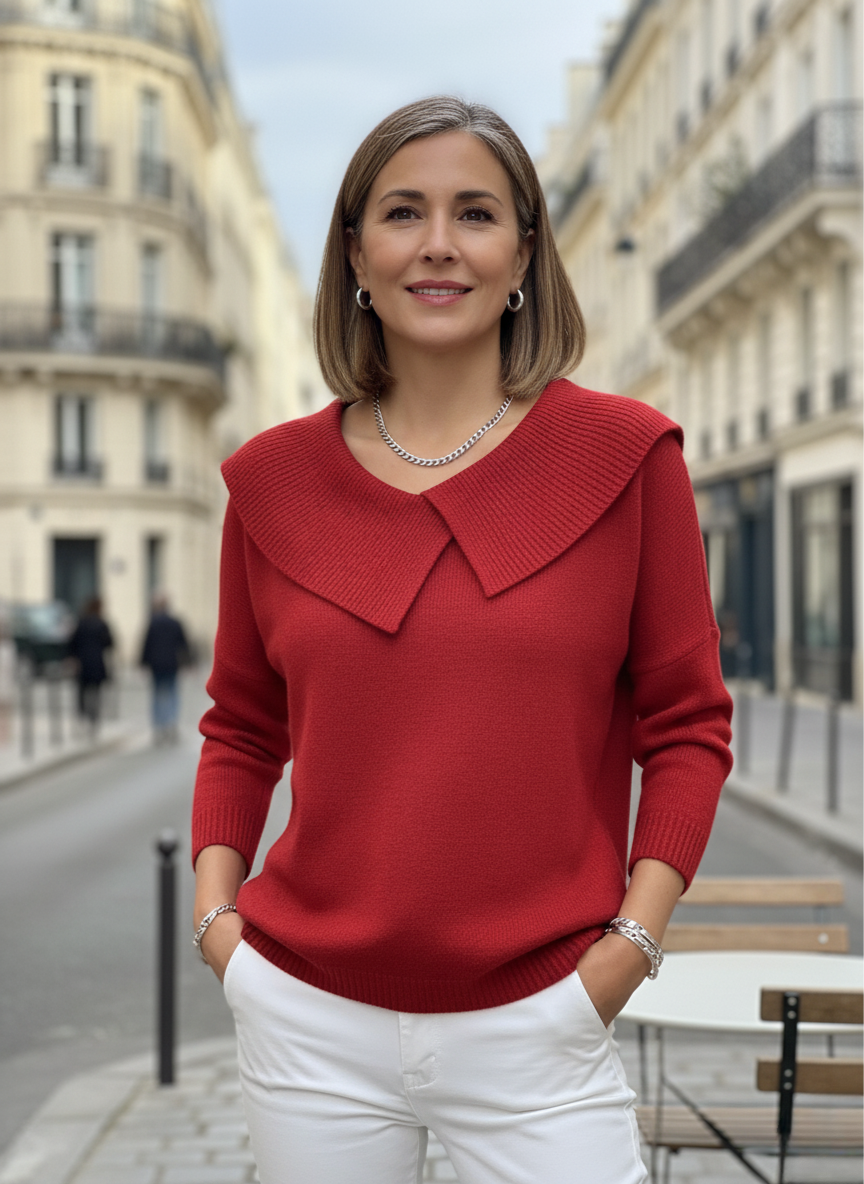 Gabrielle | Chic Red Sweater Featuring a Stylish Collar