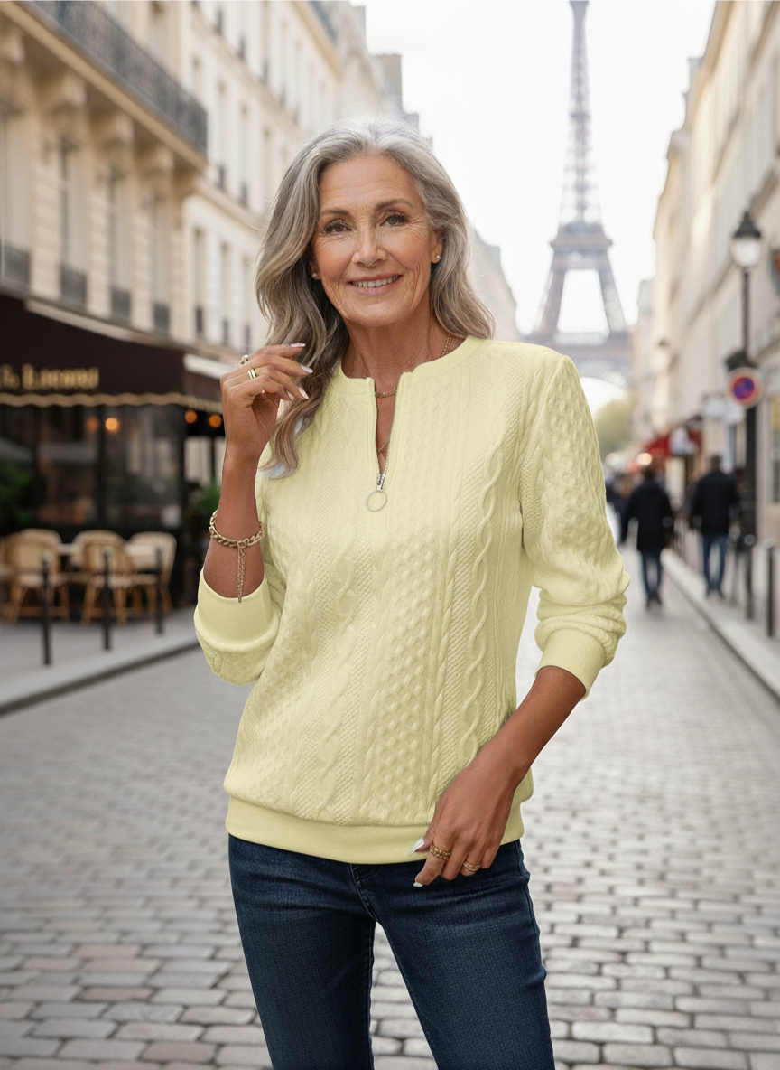 Estelle | Chic White Sweater with Zippered Neckline