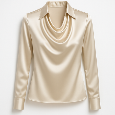 Ikata | Shiny Blouse with Pleated Neckline – Chic & Timeless