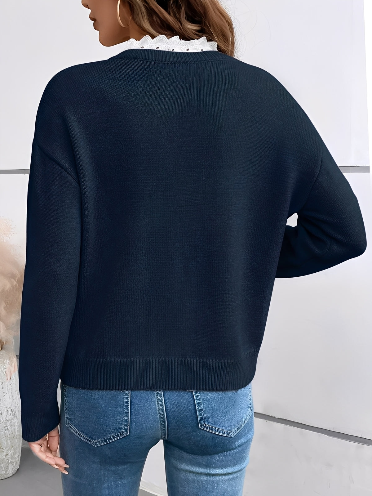 Céline | Stylish Knit Sweater Featuring a Graceful Lace Collar