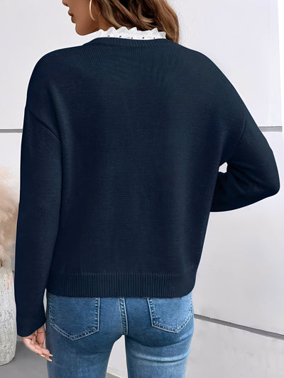 Céline | Stylish Knit Sweater Featuring a Graceful Lace Collar