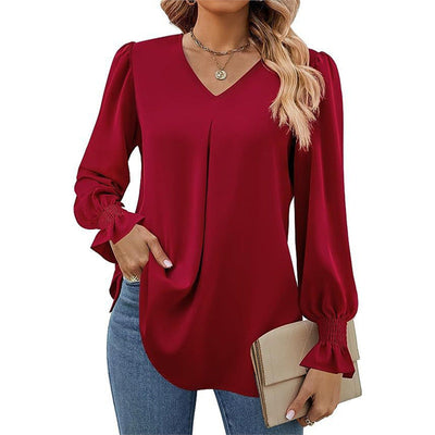 Isaline | Pleated V-Neck Blouse