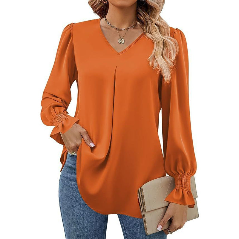 Isaline | Pleated V-Neck Blouse