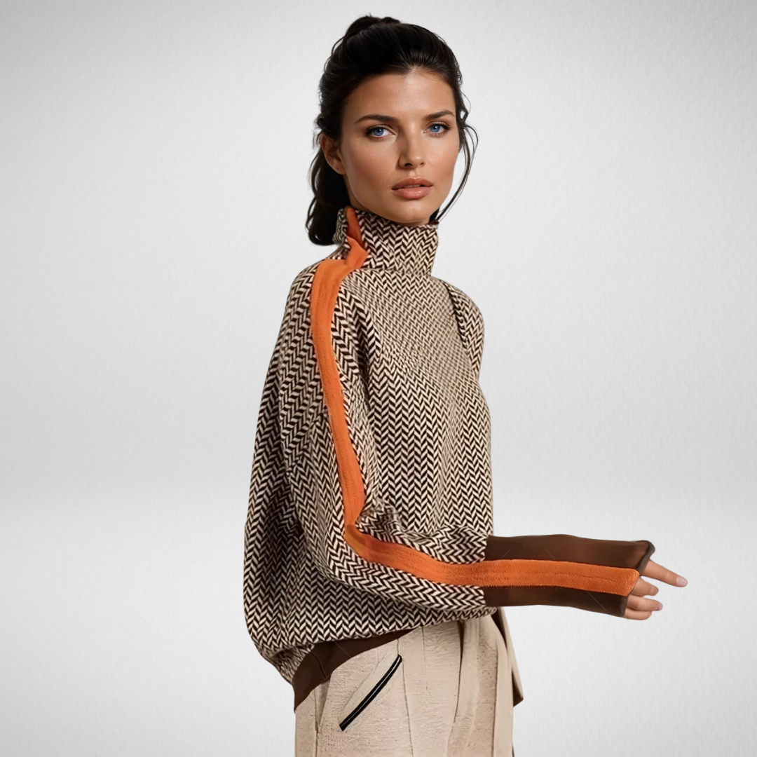 Clémence | Striped Turtleneck Sweater with Contrast Details