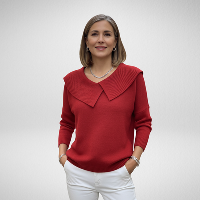 Gabrielle | Chic Red Sweater Featuring a Stylish Collar