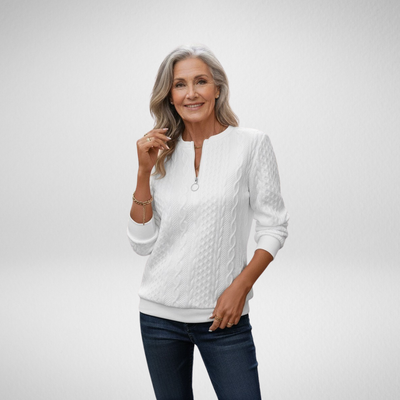 Estelle | Chic White Sweater with Zippered Neckline