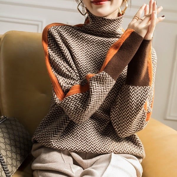 Clémence | Striped Turtleneck Sweater with Contrast Details