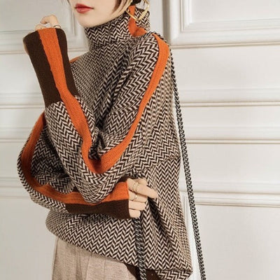 Clémence | Striped Turtleneck Sweater with Contrast Details