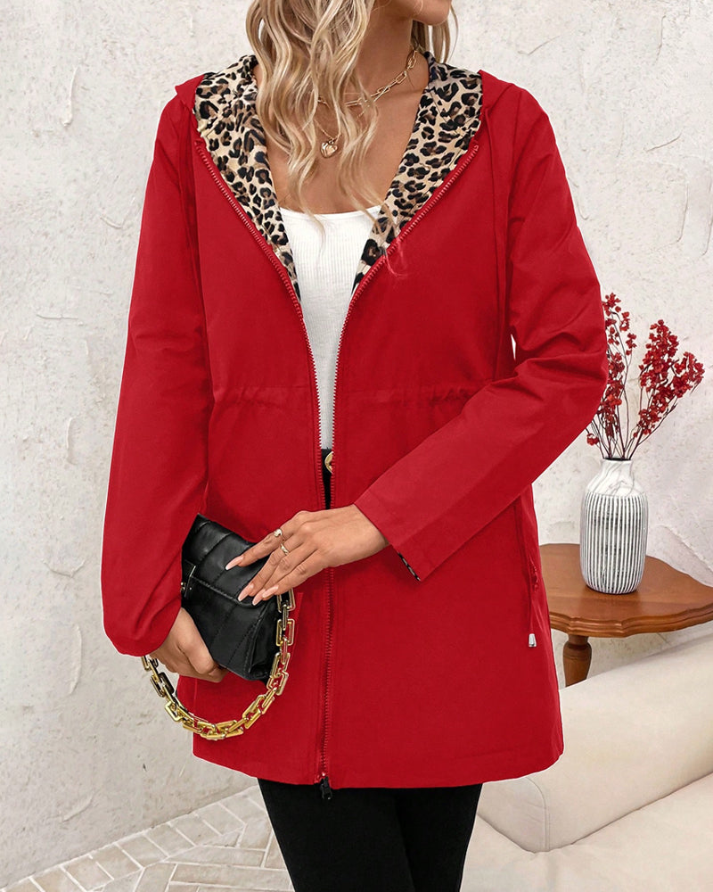 Victoria | Reversible Coat with Hood and Leopard Print
