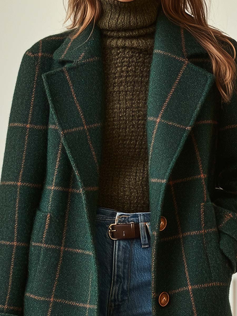 Mili | Retro Lapel Plaid Tweed Coat