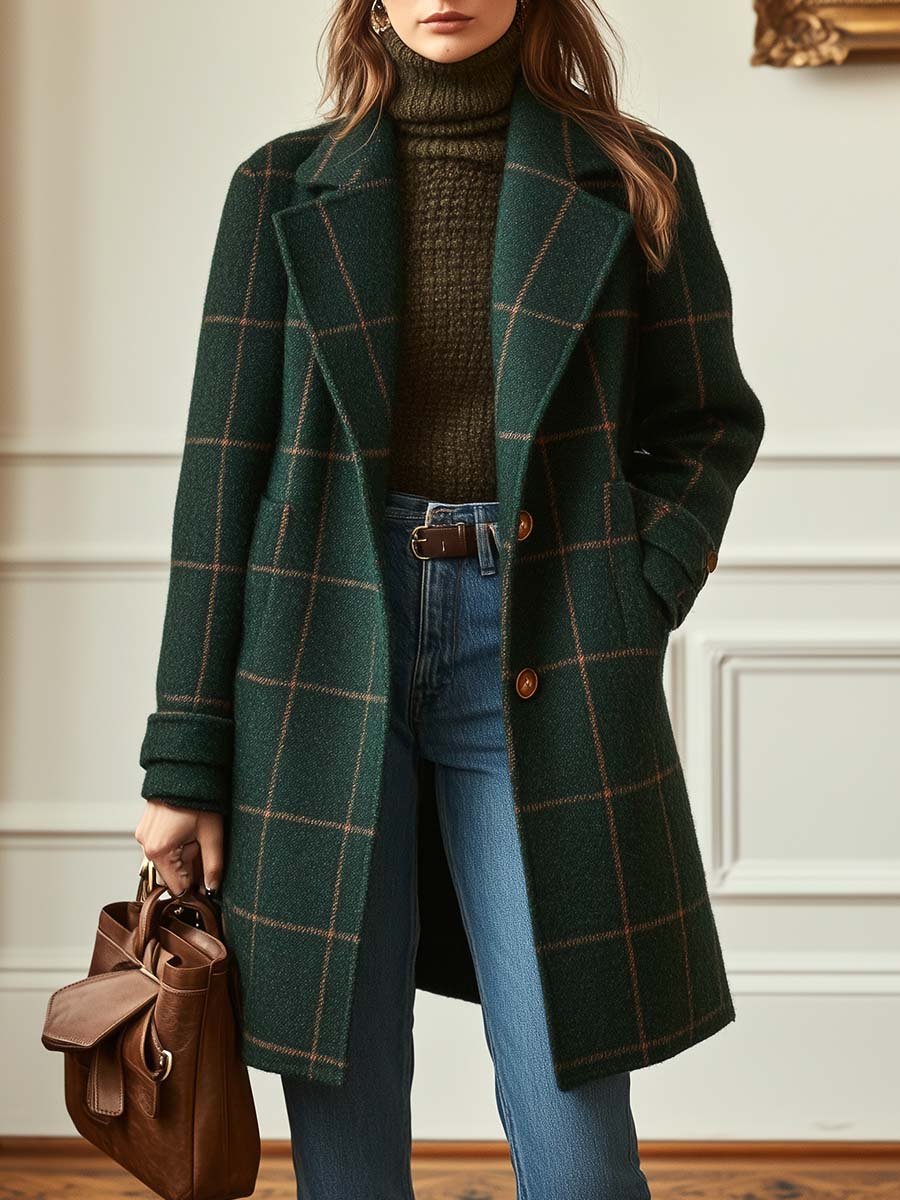 Mili | Retro Lapel Plaid Tweed Coat