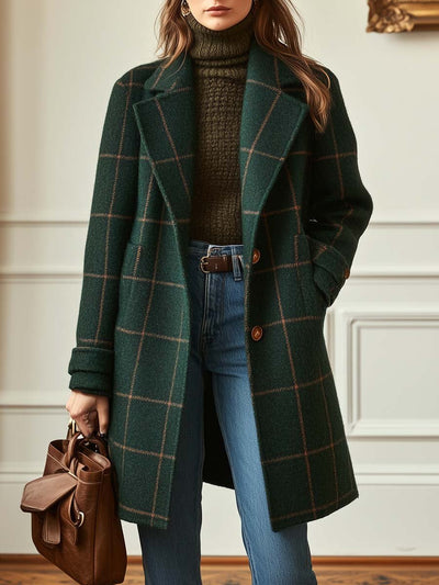 Mili | Retro Lapel Plaid Tweed Coat